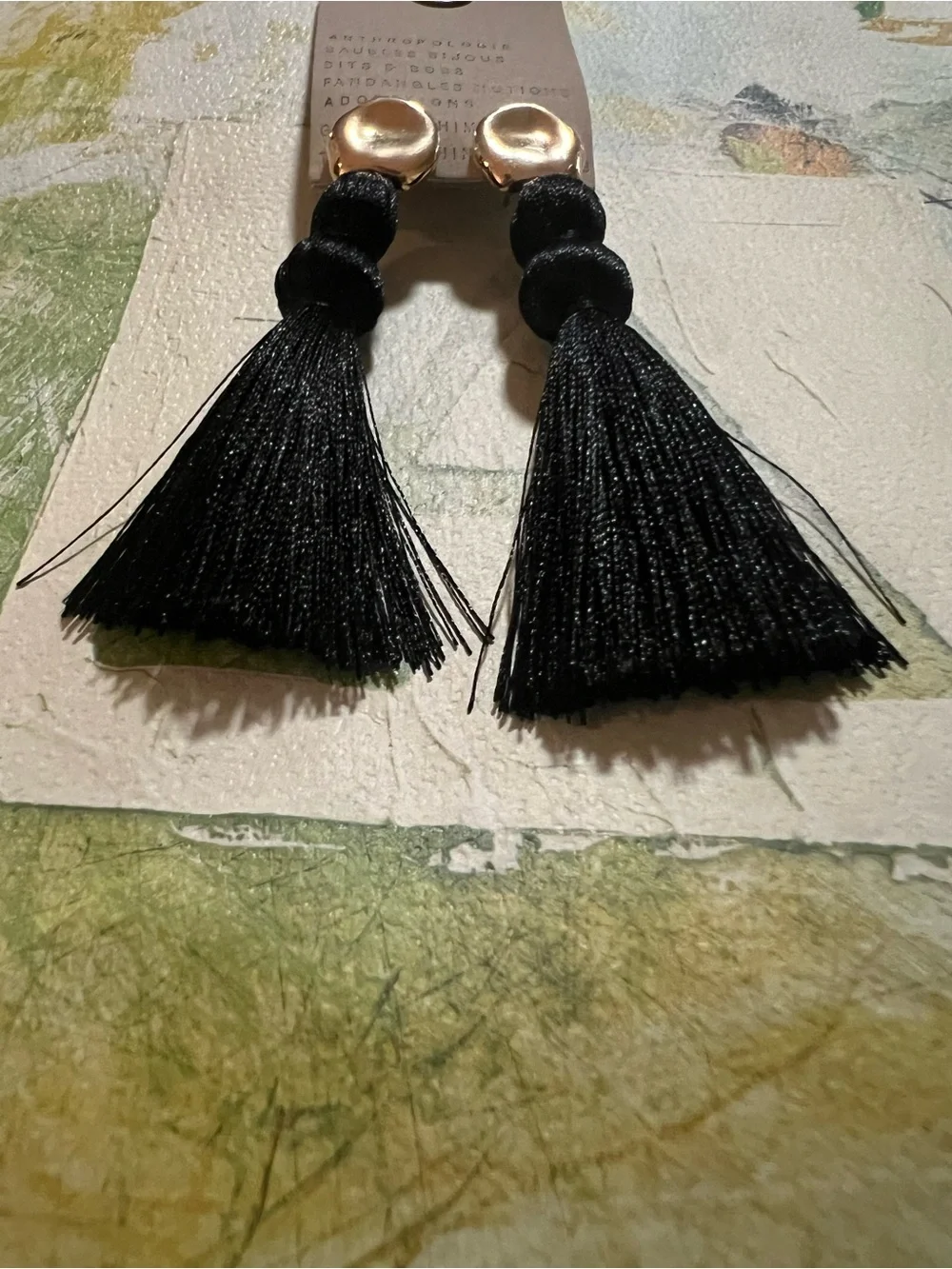 Anthropologie Tassel Drop Earrings - NWT - Black